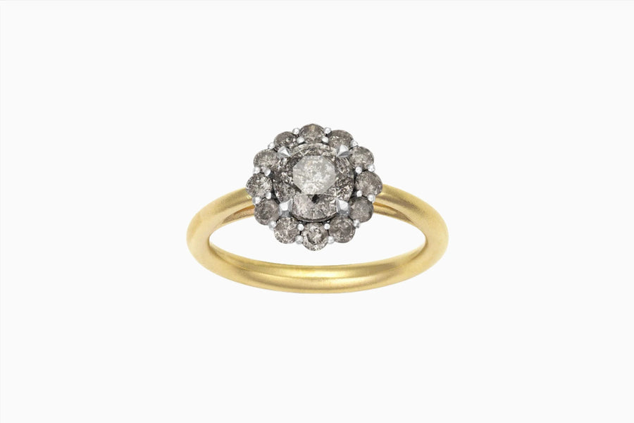 1ct Salt & Pepper Diamond ring with lotus style halo-Honey Jewelry Co-Honey Jewelry Co