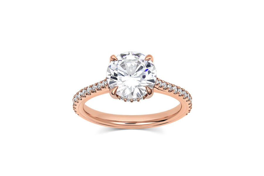 Round Cut Pave Cathedral Engagement Ring