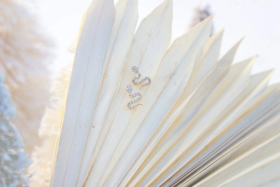 Petite Snake Diamond Post Earrings - Yellow Gold