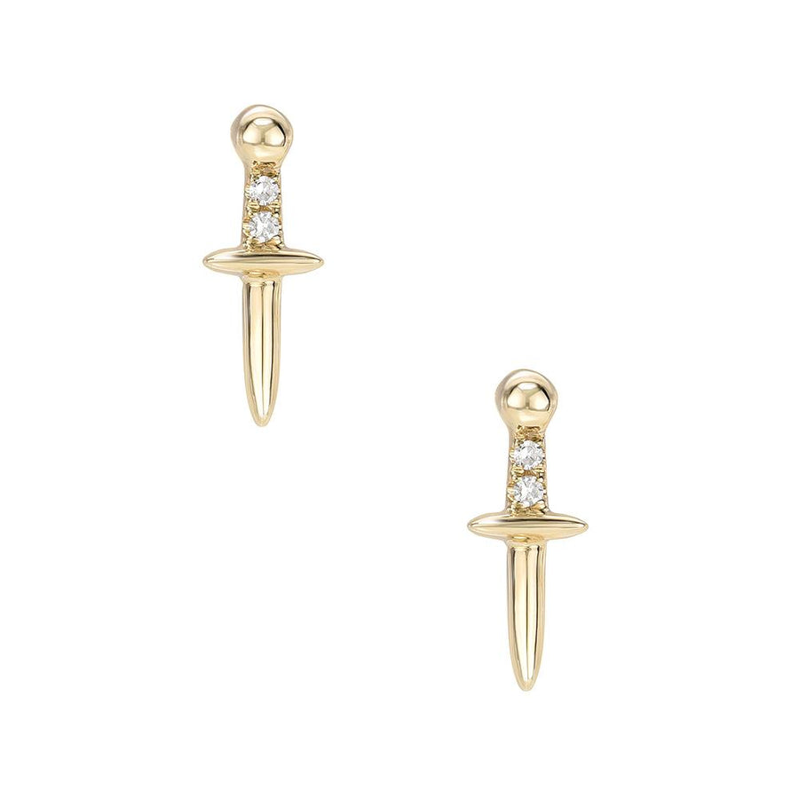Petite Dagger Post Earrings with Pave Diamonds - Yellow Gold