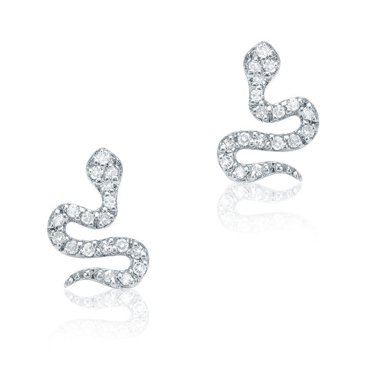 Petite Snake Diamond Post Earrings - White Gold