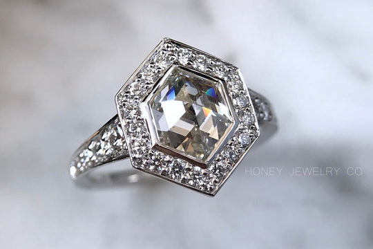 Hexagon Rose Cut Diamond Engagement Ring - Ring Showcase