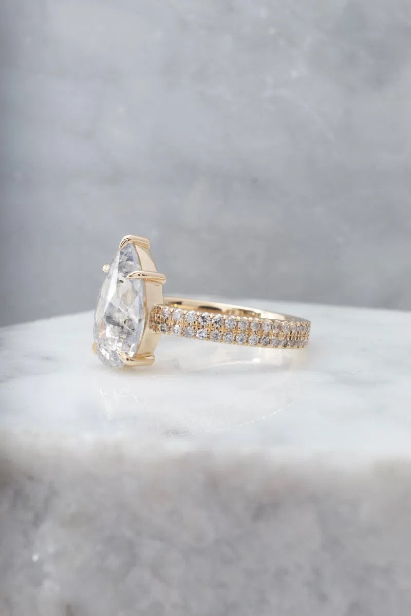 2.18ct Salt & Pepper Pear Shape Engagement Ring-Honey Jewelry Co-Honey Jewelry Co