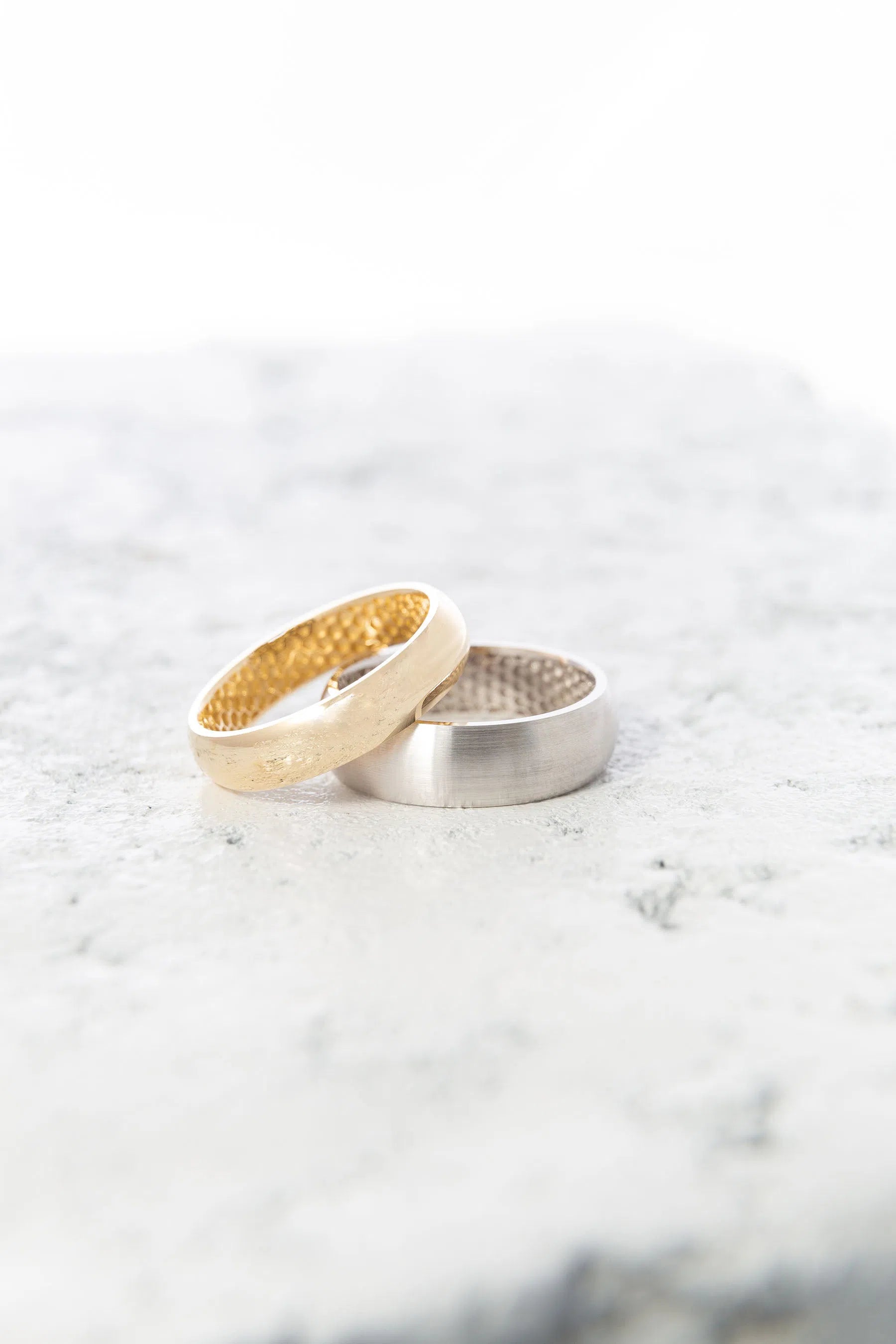 Men's Yellow & White Gold Half Round Wedding Bands - 6.5mm