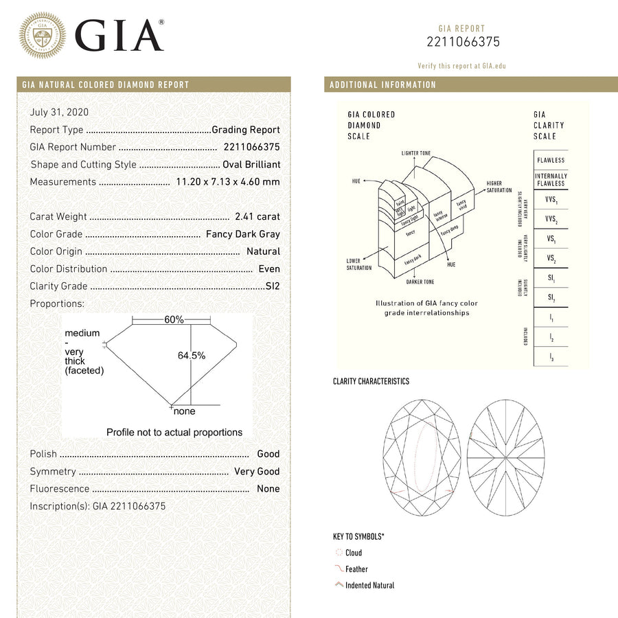 2.41ct 11.20x7.13x4.60mm GIA SI2 Fancy Grey Oval Brilliant 19265-01 - Misfit Diamonds