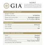 0.78ct 11.17x3.24x2.06mm GIA VS2 H Baguette Step Cut 24303-01
