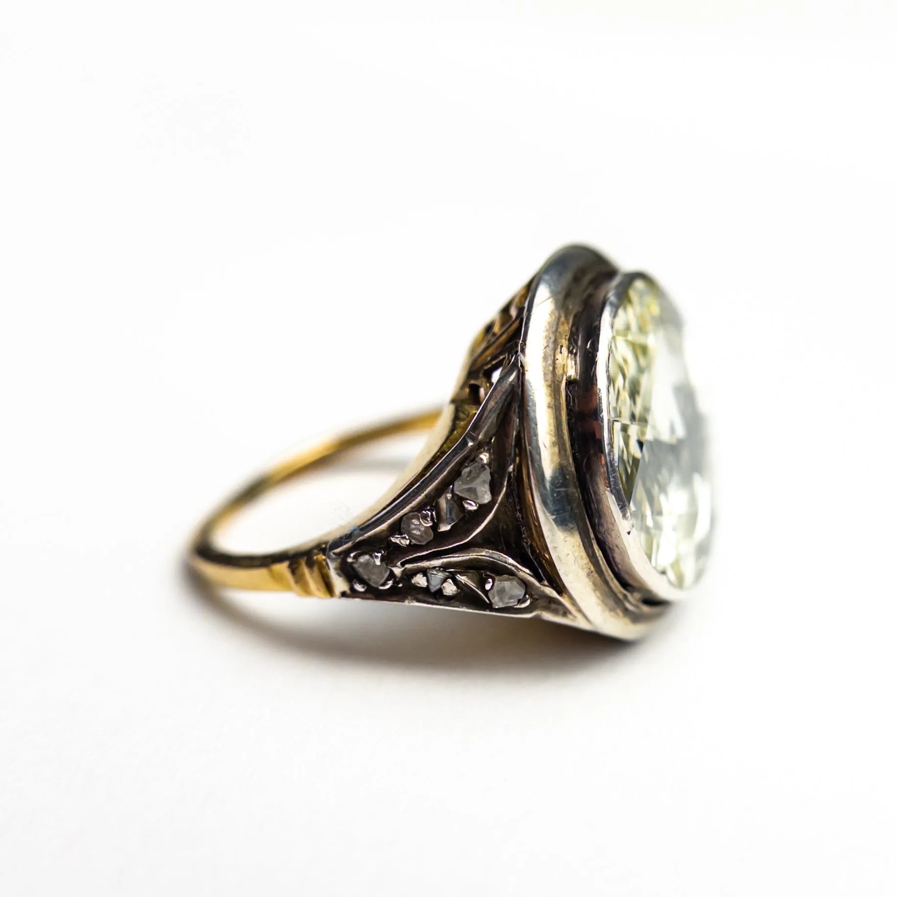 4.00ct Antique Round Rosecut 14K Yellow Gold and Silver Ring 27131-01