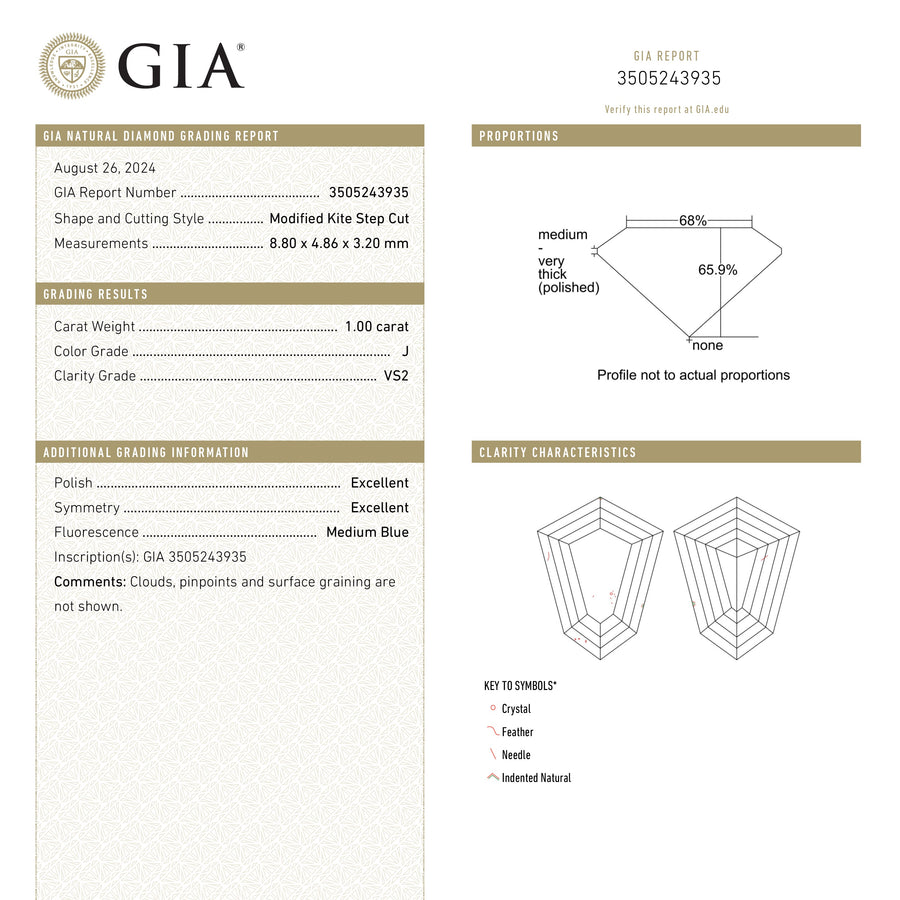 1.00ct 8.80x4.86x3.20mm GIA VS2 J Kite Step Cut 25909-01