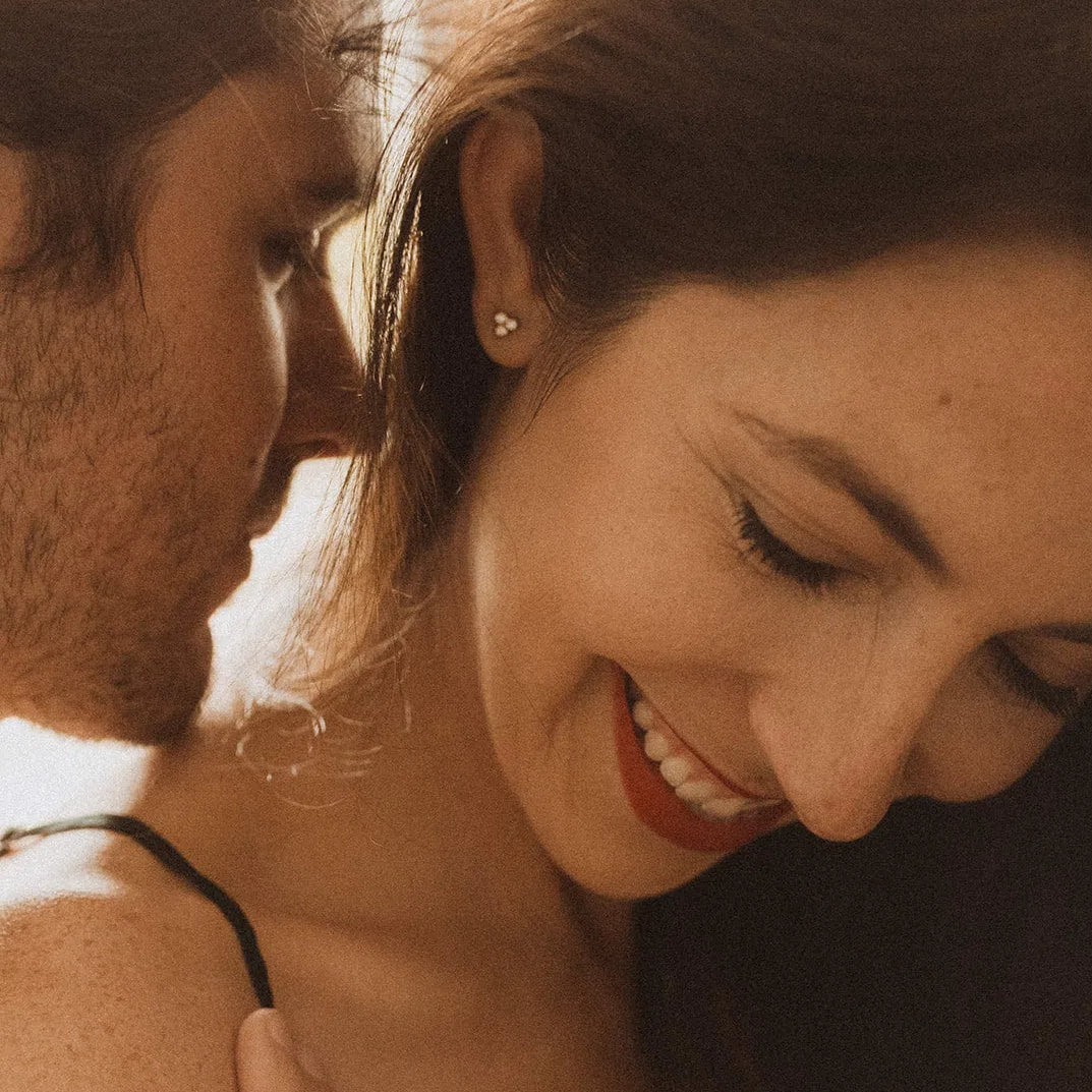 Petite 3-Stone Diamond Earrings On Ear