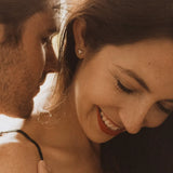 Petite 3-Stone Diamond Earrings On Ear