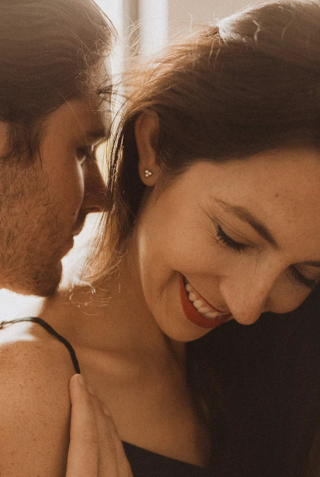 Petite 3-Stone Diamond Earrings On Ear