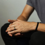 Men's Striped Wedding Band on Hand