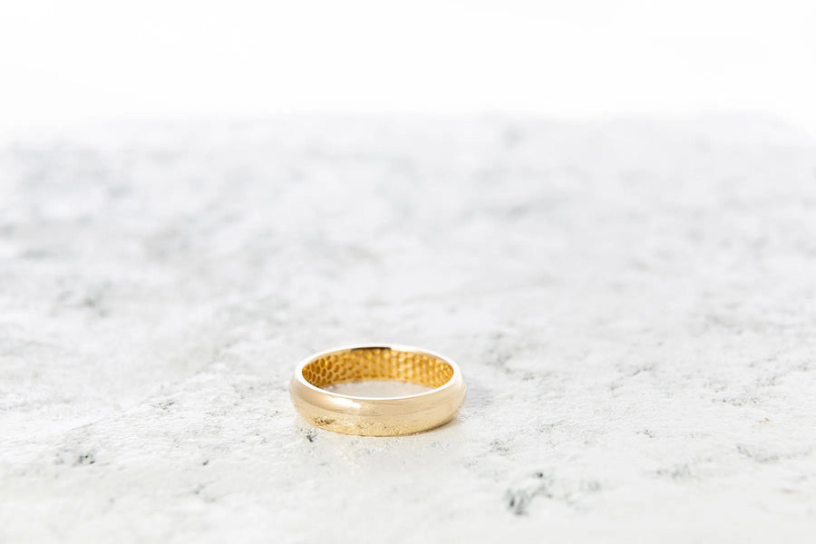 Men's Half Round Wedding Ring with Honeycomb Pattern