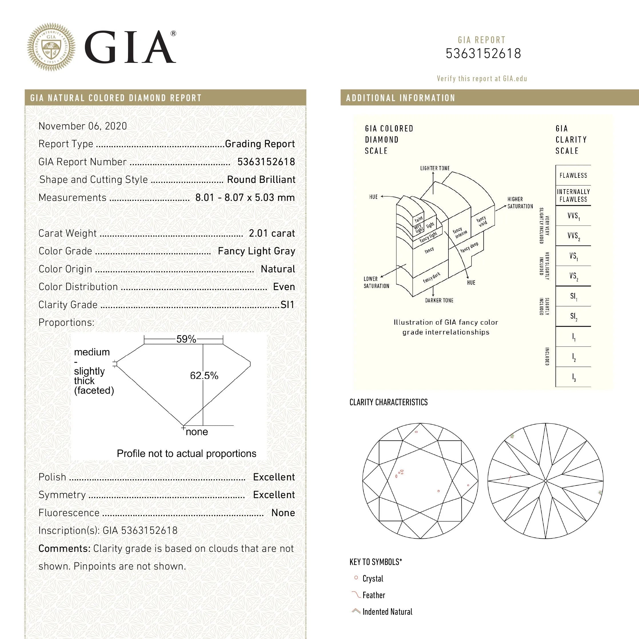 2.01ct 8.07x8.01x5.03mm GIA SI1 Fancy Grey Round Brilliant 18868-01 - Misfit Diamonds