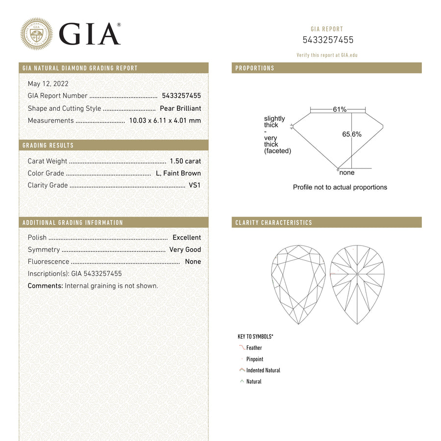 1.50ct 10.03x6.11x4.01mm GIA VS1 L Pear Brilliant 🇨🇦 25234-01