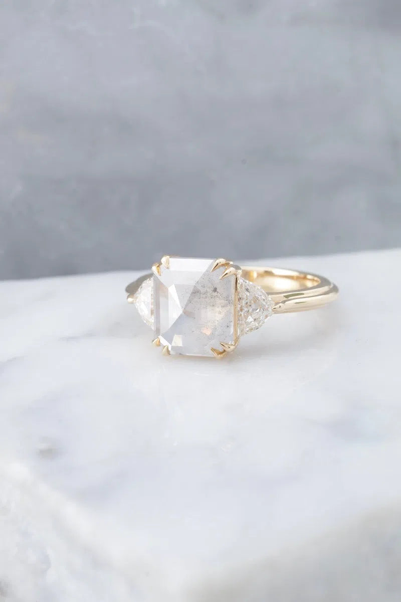 2.21ct Salt & Pepper Emerald cut engagement ring-Honey Jewelry Co-Honey Jewelry Co