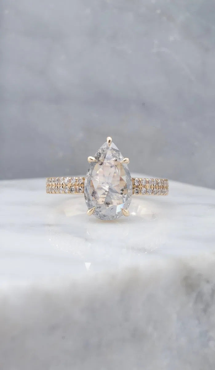 2.18ct Salt & Pepper Pear Shape Engagement Ring-Honey Jewelry Co-Honey Jewelry Co