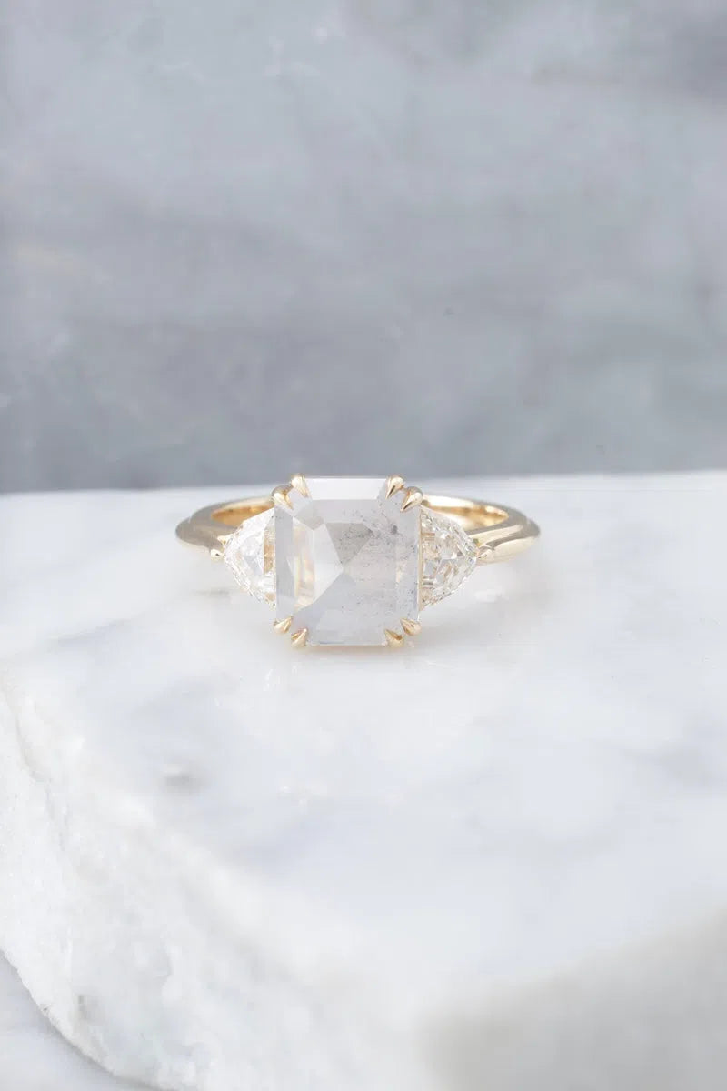2.21ct Salt & Pepper Emerald cut engagement ring-Honey Jewelry Co-Honey Jewelry Co