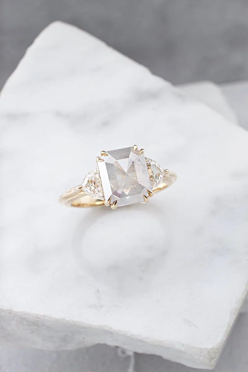 2.21ct Salt & Pepper Emerald cut engagement ring-Honey Jewelry Co-Honey Jewelry Co