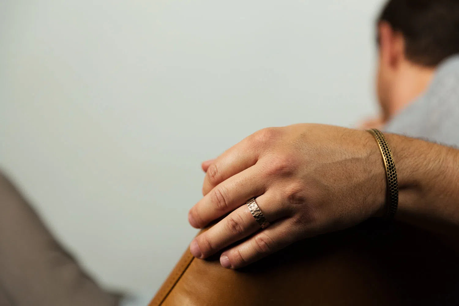 Hammered Gold Wedding Band on Hand