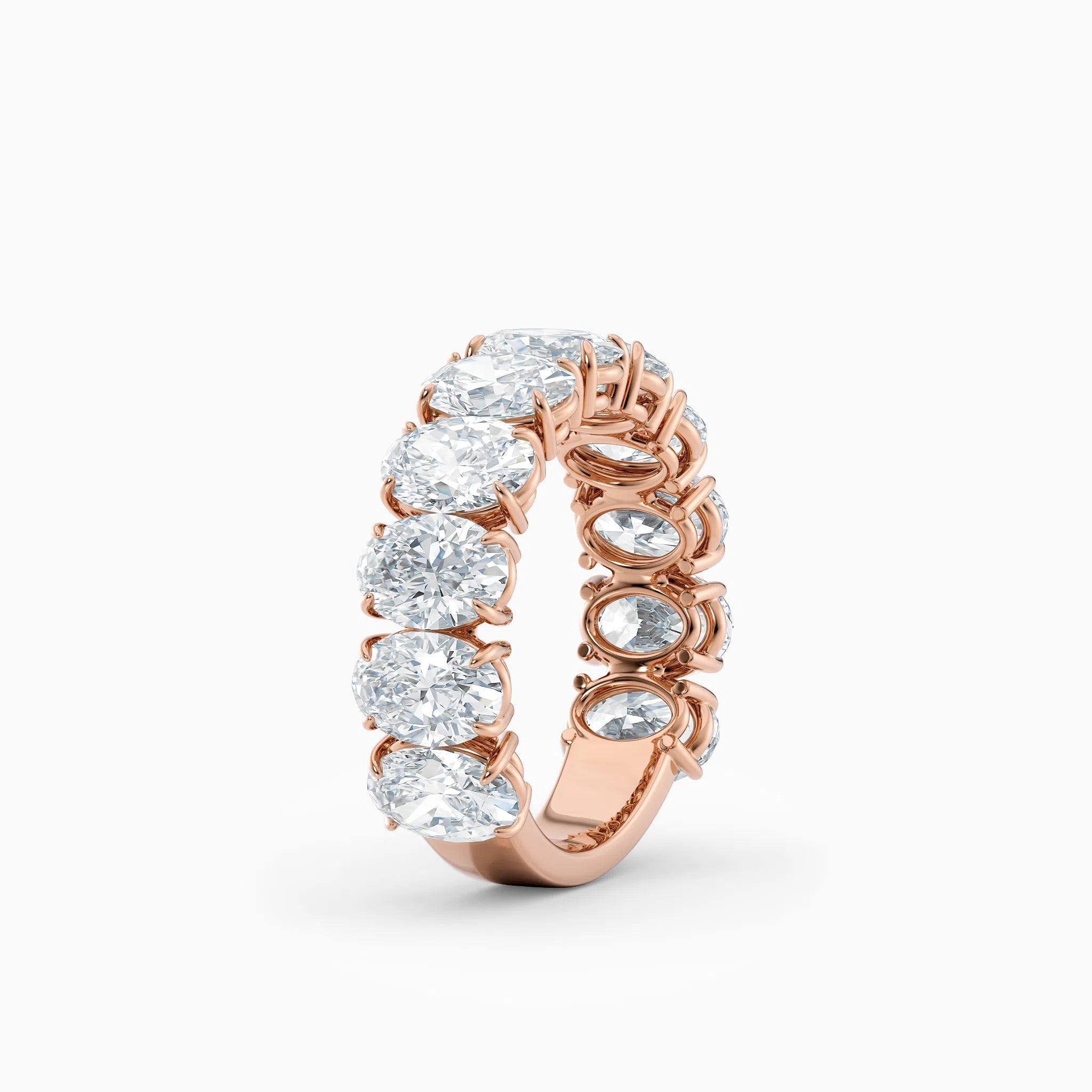 Vertical Three Quarters Oval Diamond Wedding Band