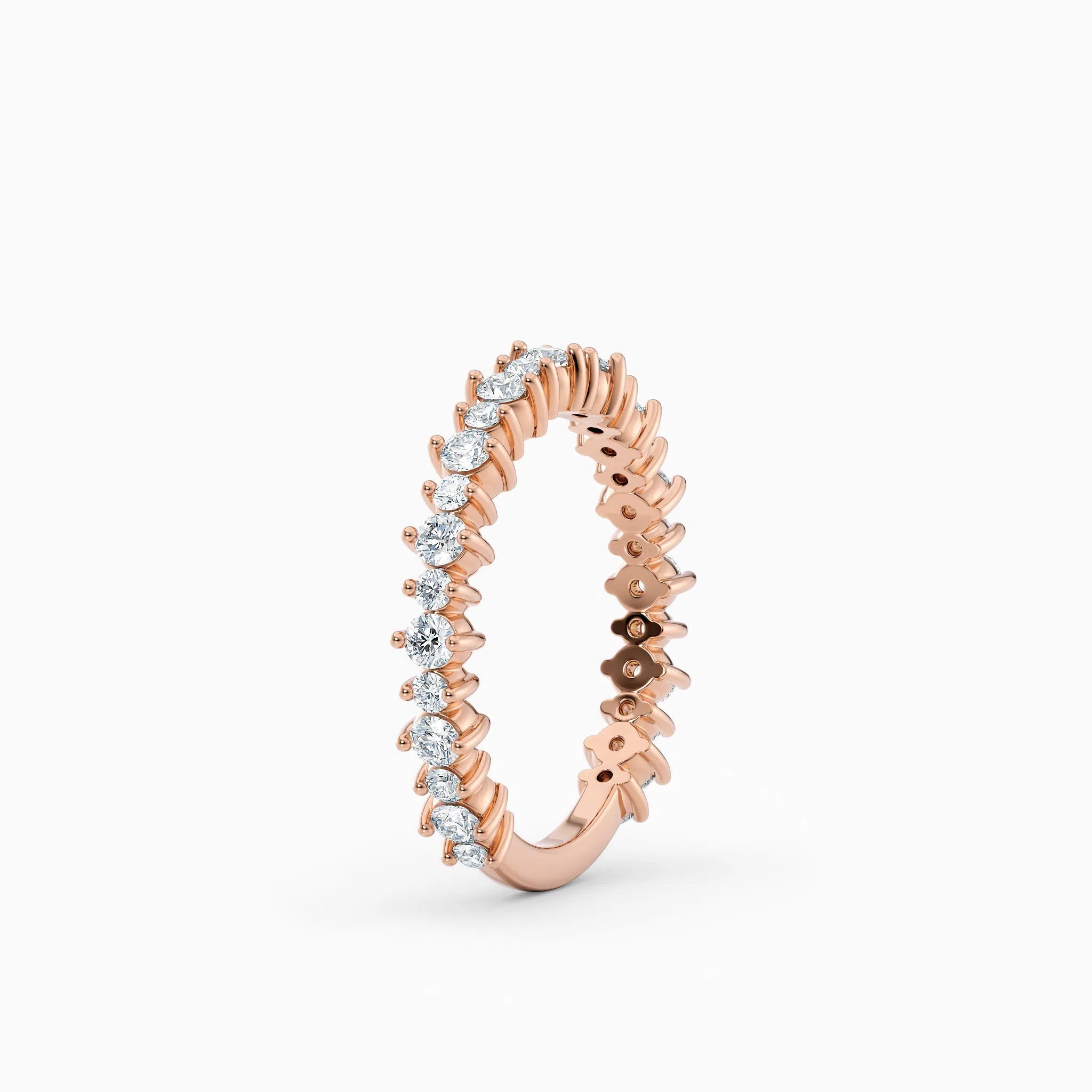 Three-Quarters, Two-Prong Round Diamond Wedding Band