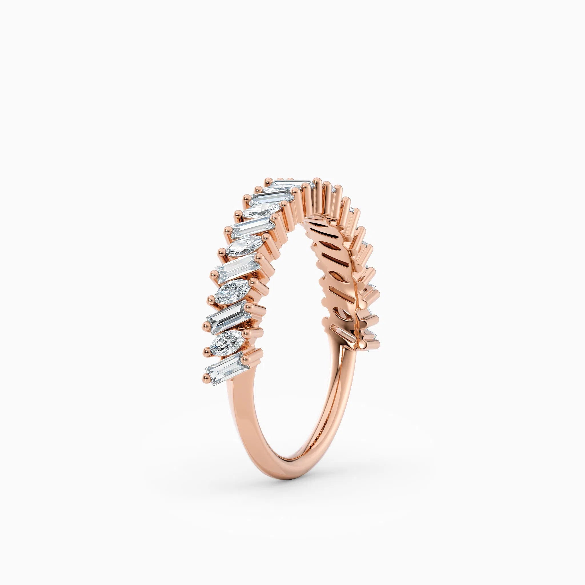 Diagonal Baguette & Oval Diamond Wedding Band