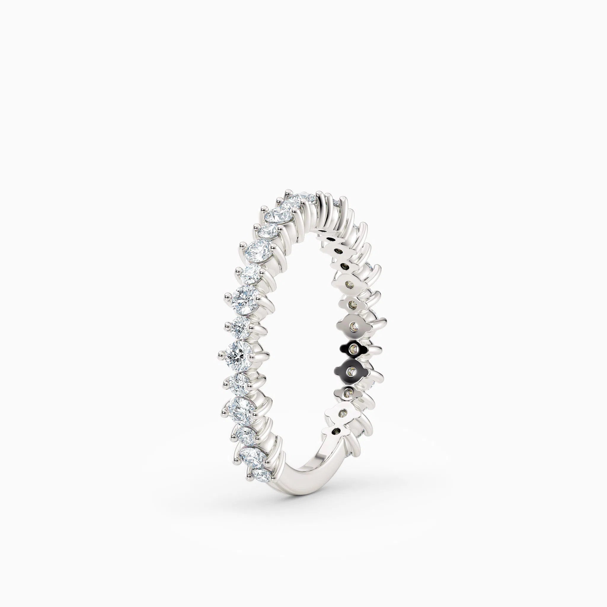 Three-Quarters, Two-Prong Round Diamond Wedding Band