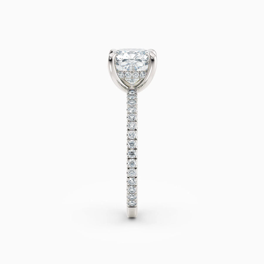 Willow | Cushion Hidden Halo Engagement Ring with Pave Band