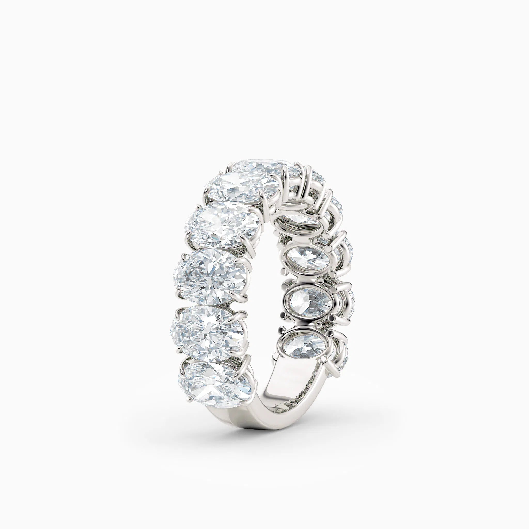 Vertical Three Quarters Oval Diamond Wedding Band