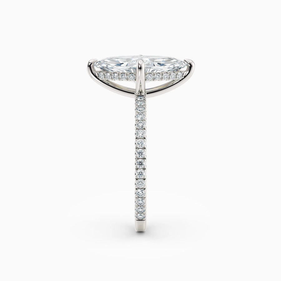 Willow | Marquise Hidden Halo Engagement Ring with Pave Band