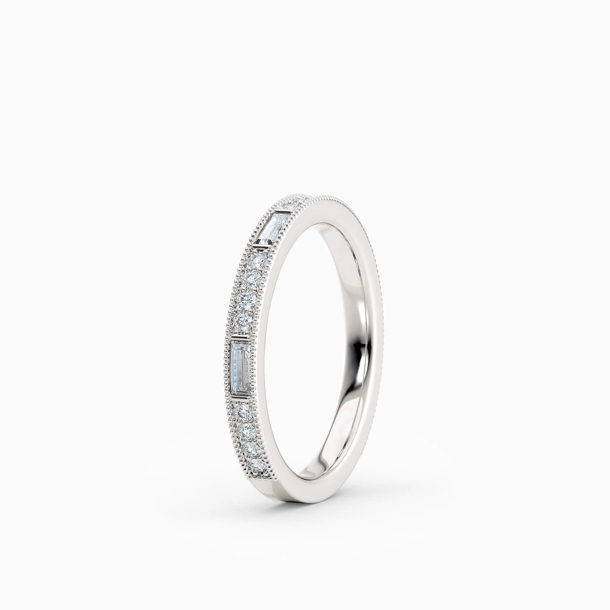 Beaded Round & Baguette Diamond Wedding Band