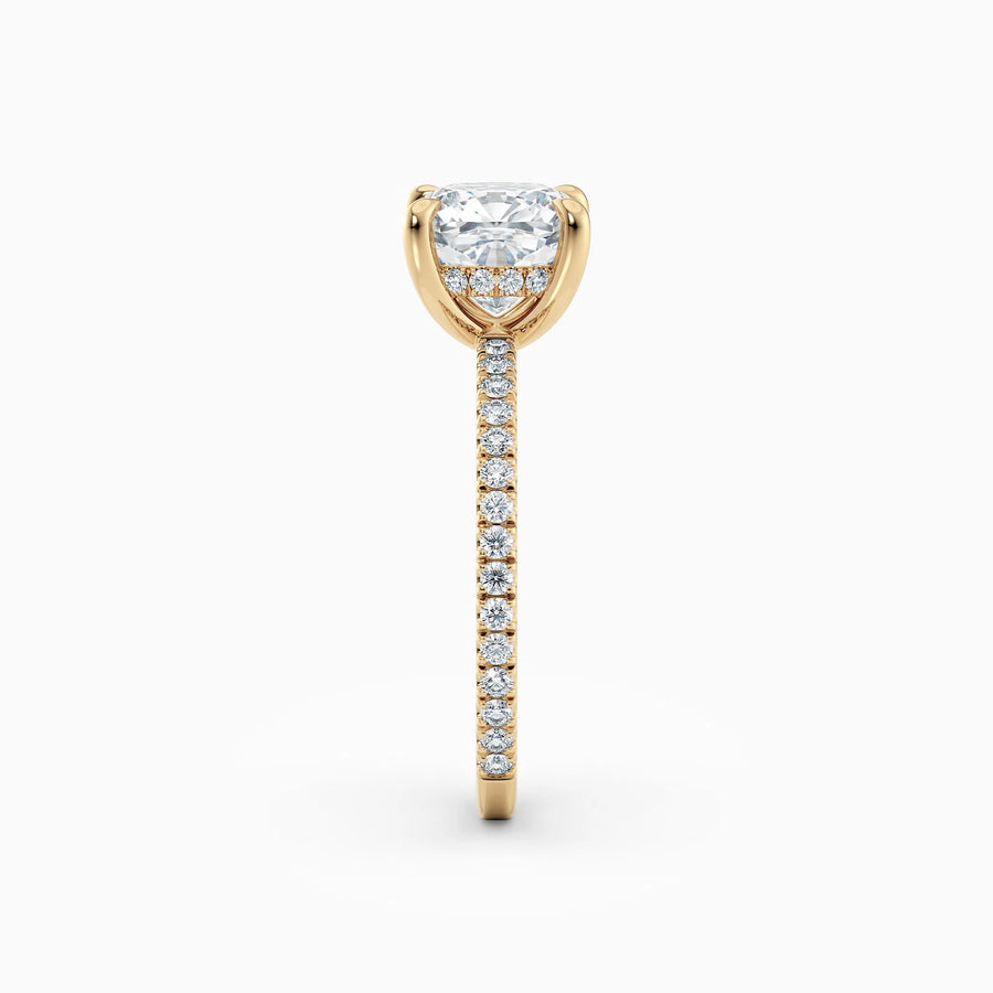 Willow | Cushion Hidden Halo Engagement Ring with Pave Band