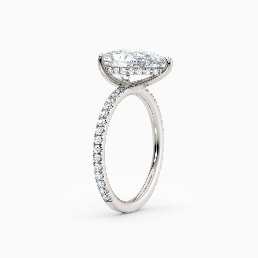 Willow | Pear Cut Hidden Halo Engagement Ring with Pave Band