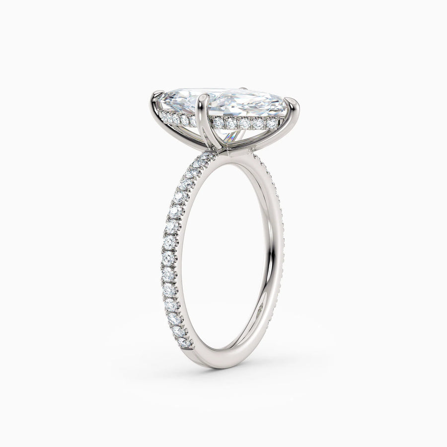 Willow | Marquise Hidden Halo Engagement Ring with Pave Band