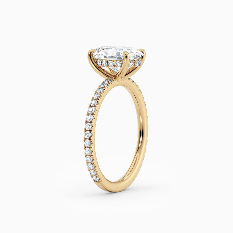 Willow | Oval Cut Hidden Halo Engagement Ring with Pave Band