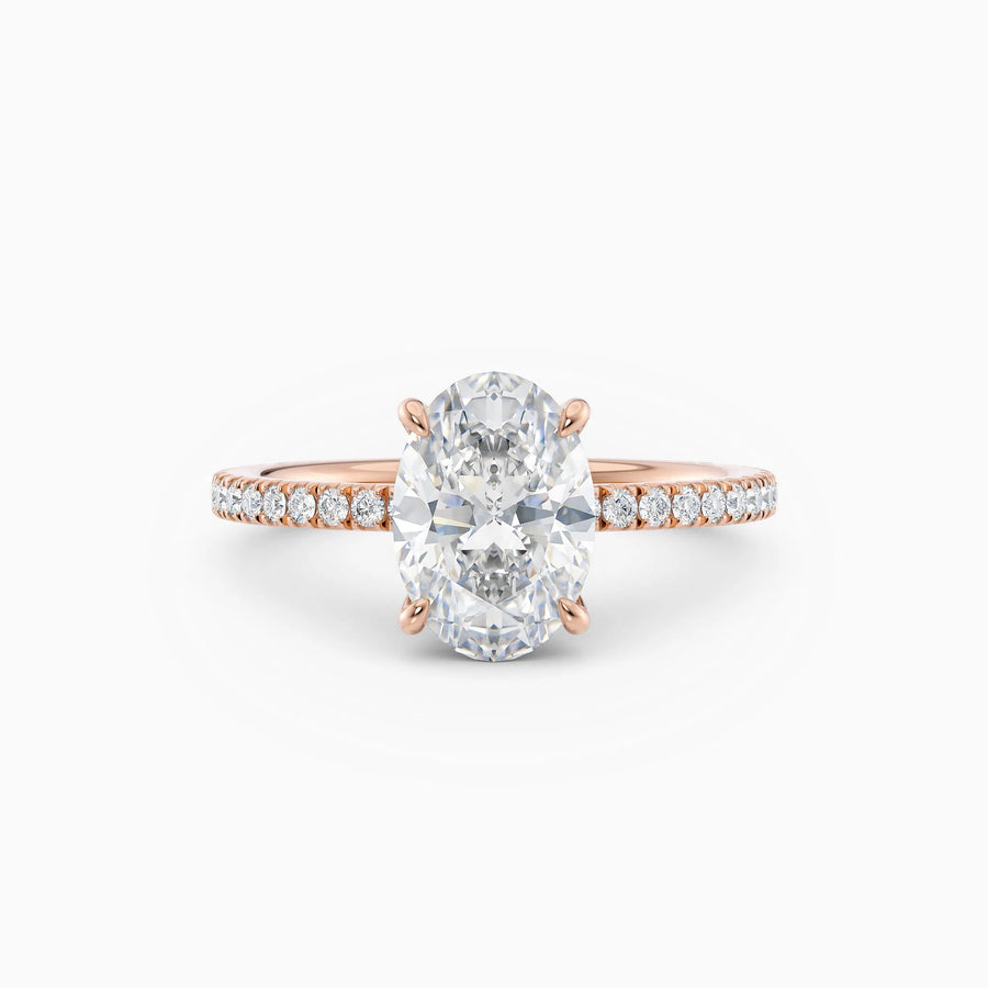 Willow | Oval Cut Hidden Halo Engagement Ring with Pave Band