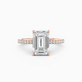 Willow | Emerald Hidden Halo Engagement Ring with Pave Band