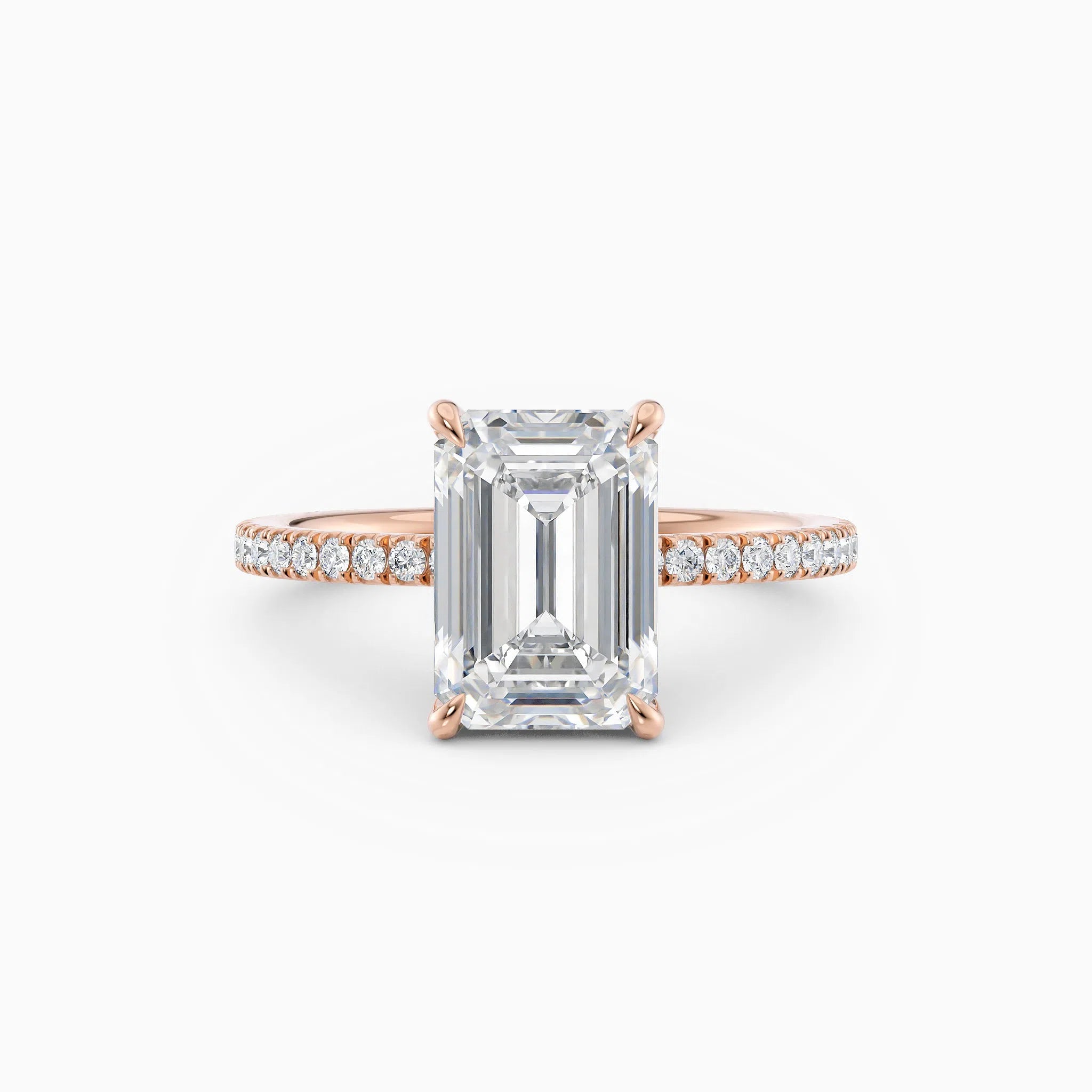 Willow | Emerald Hidden Halo Engagement Ring with Pave Band