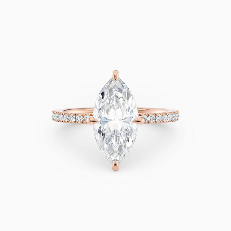 Willow | Marquise Hidden Halo Engagement Ring with Pave Band