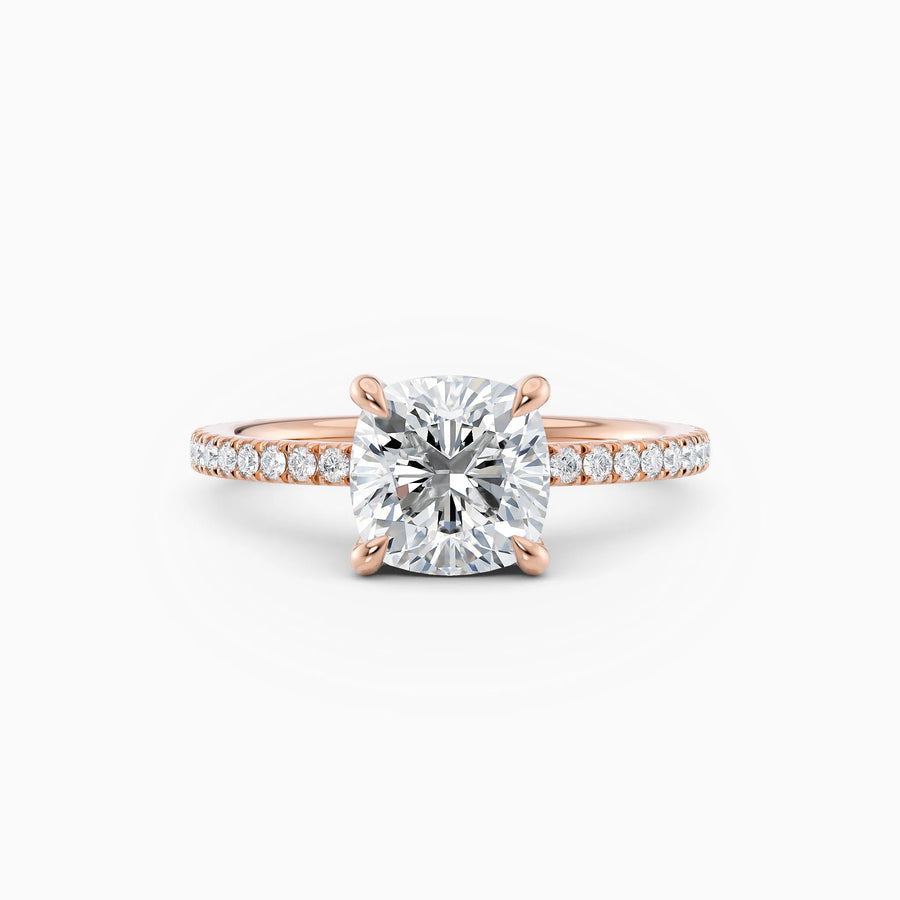 Willow | Cushion Hidden Halo Engagement Ring with Pave Band