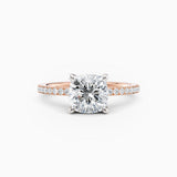 Sarah | Cushion Solitaire Engagement Ring with Pave Band