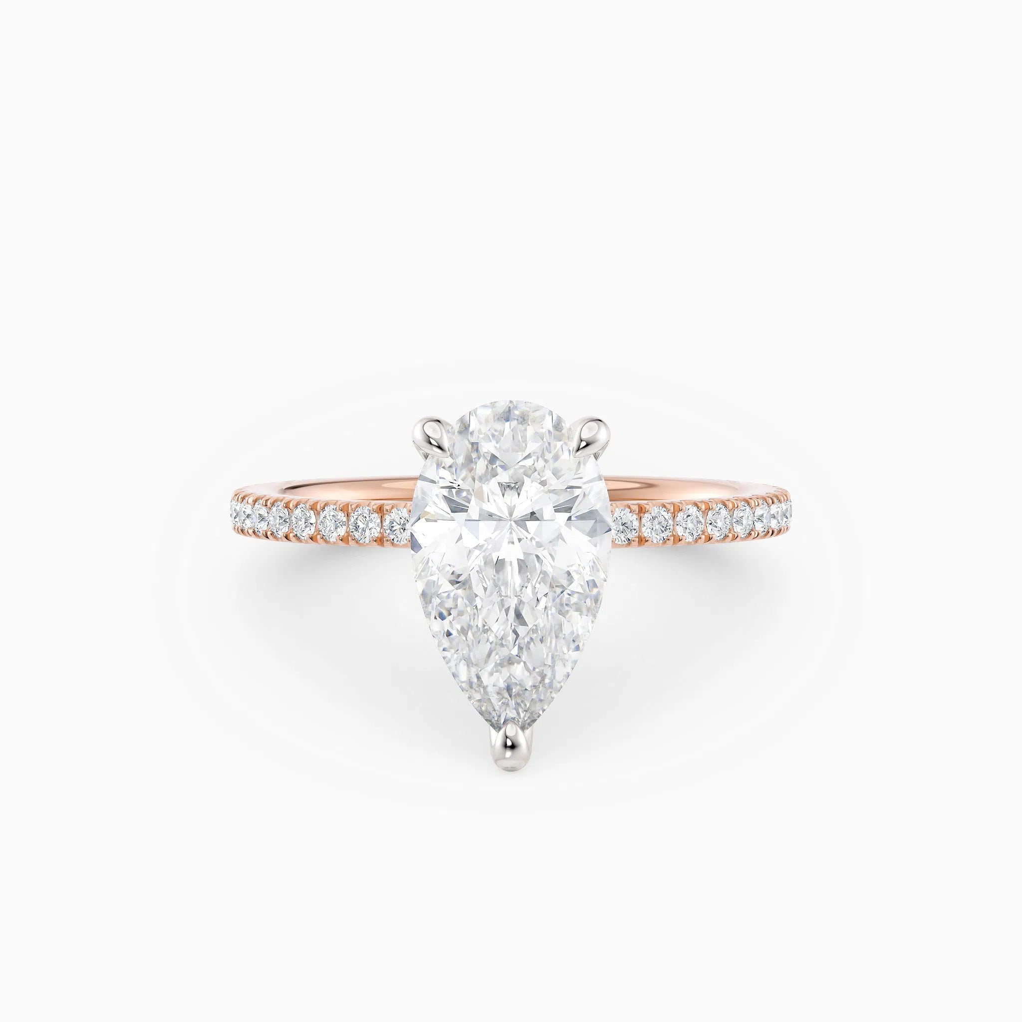 Sarah | Pear Solitaire Engagement Ring with Pave Band