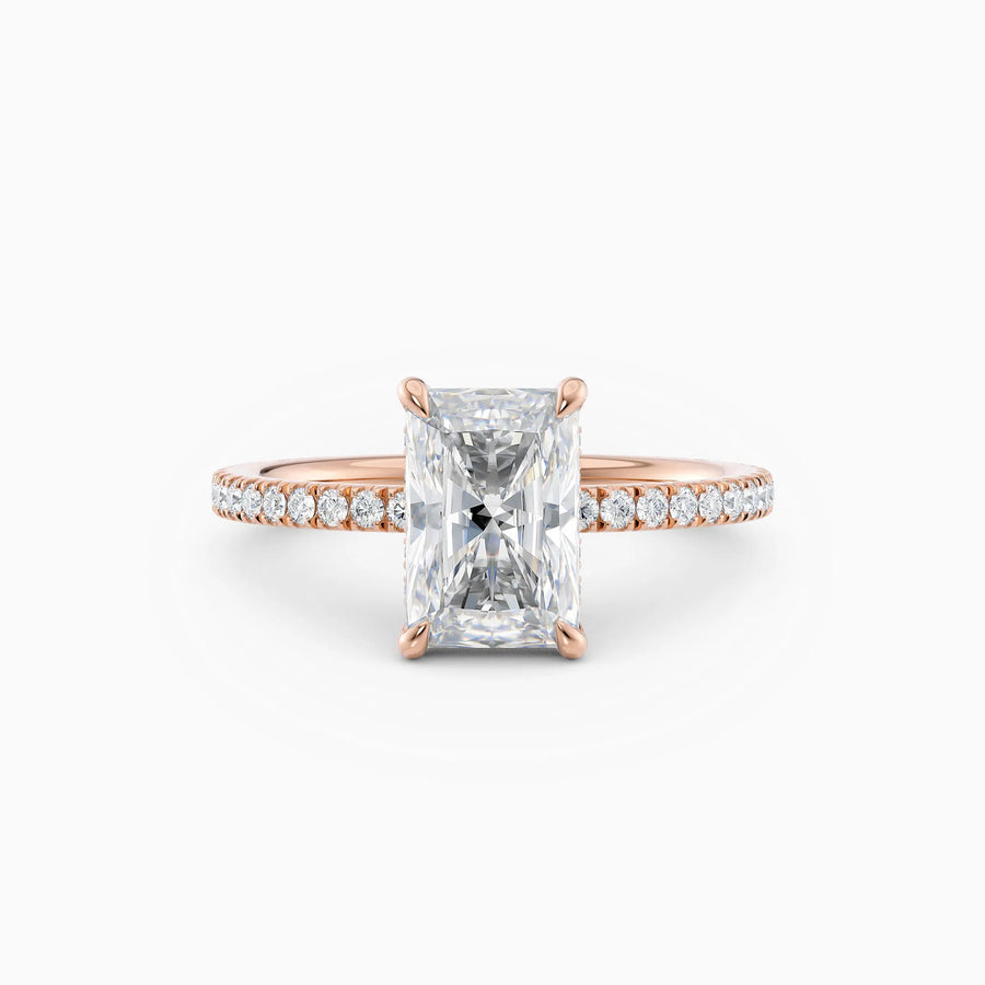 Willow | Radiant Hidden Halo Engagement Ring with Pave Band