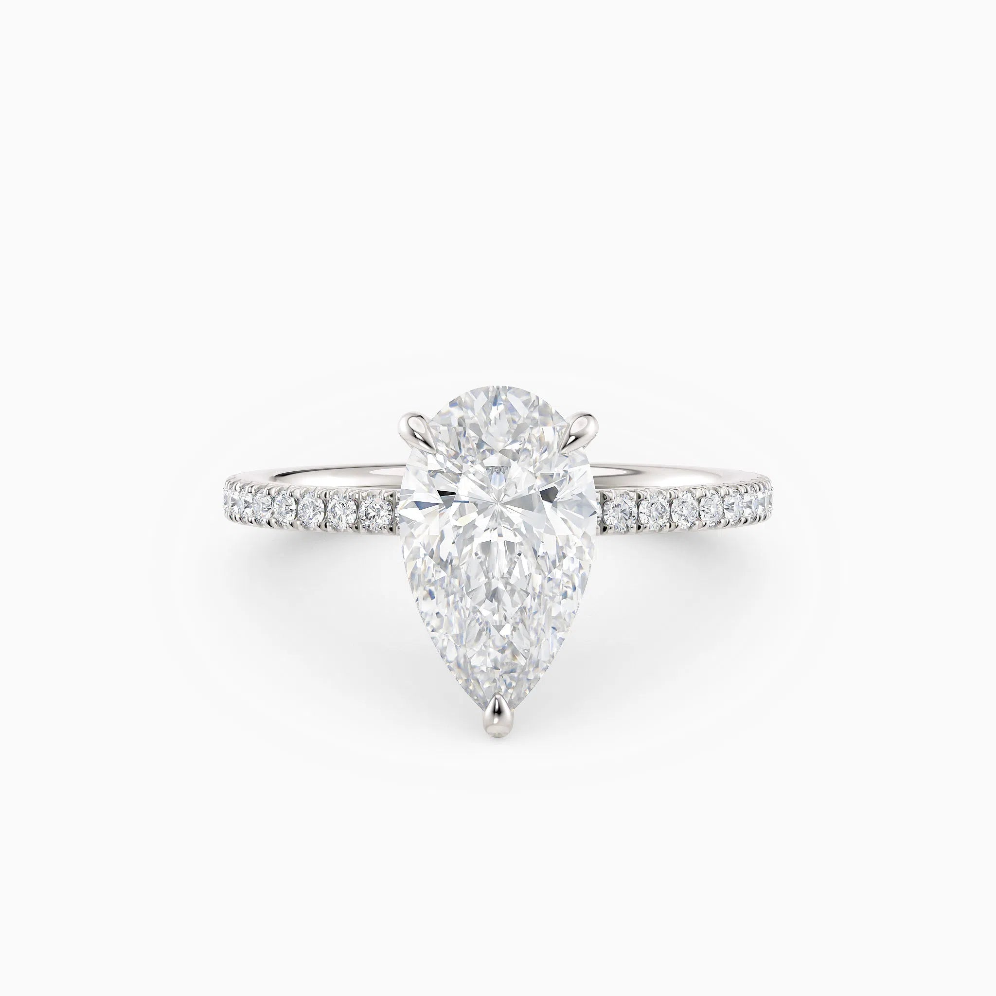 Willow | Pear Cut Hidden Halo Engagement Ring with Pave Band