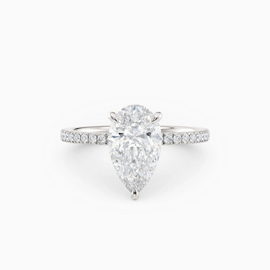 Willow | Pear Cut Hidden Halo Engagement Ring with Pave Band