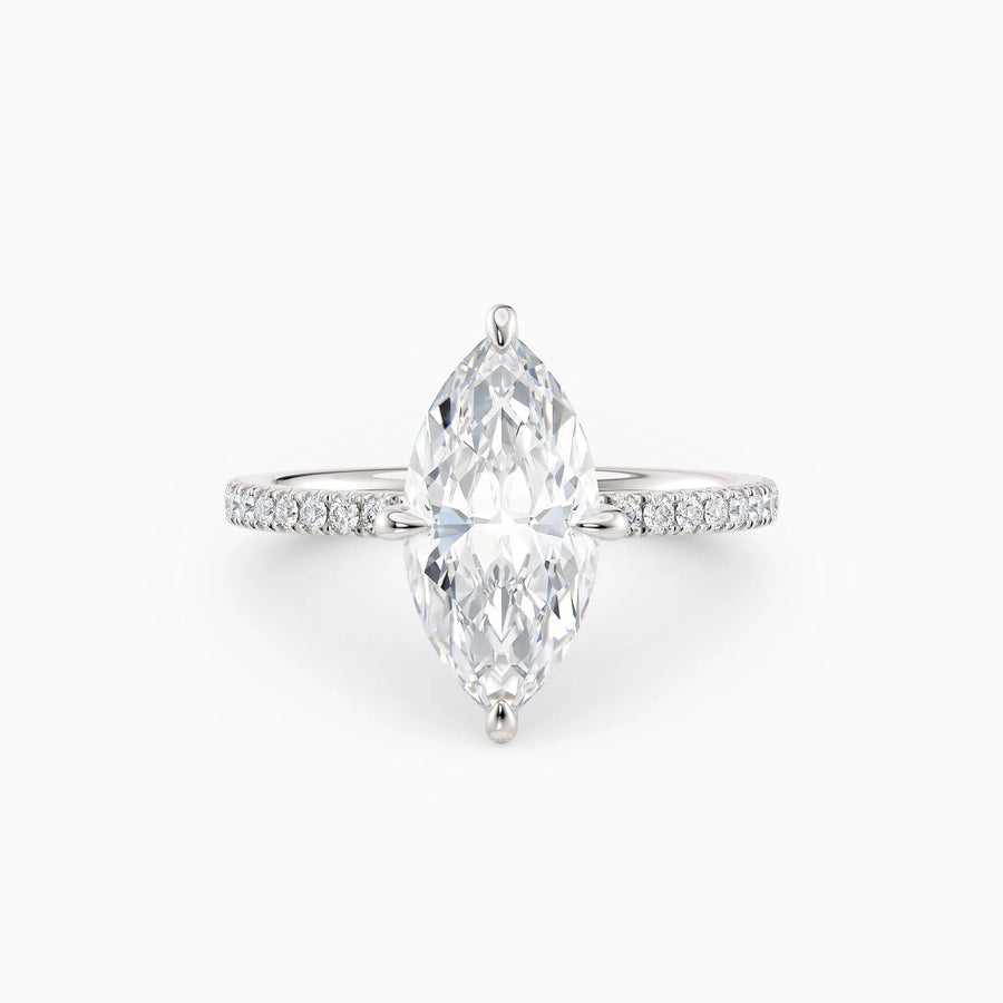 Willow | Marquise Hidden Halo Engagement Ring with Pave Band