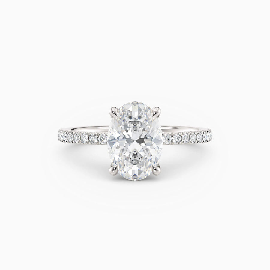 Sarah | Oval Solitaire Engagement Ring with Pave Band