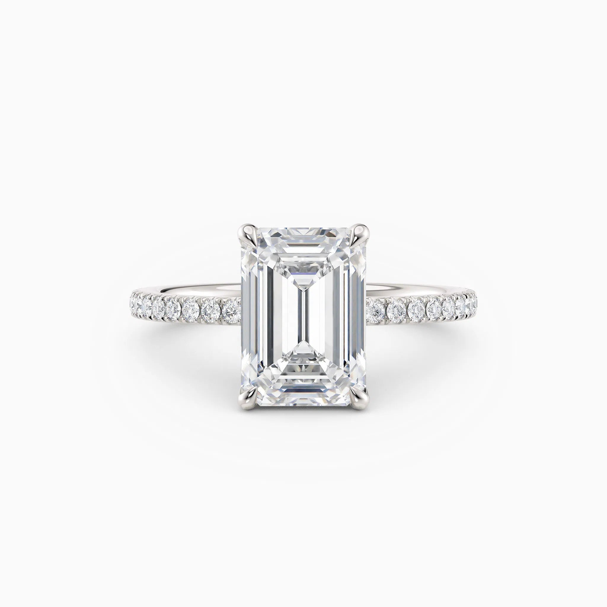 Sarah | Emerald Solitaire Engagement Ring with Pave Band