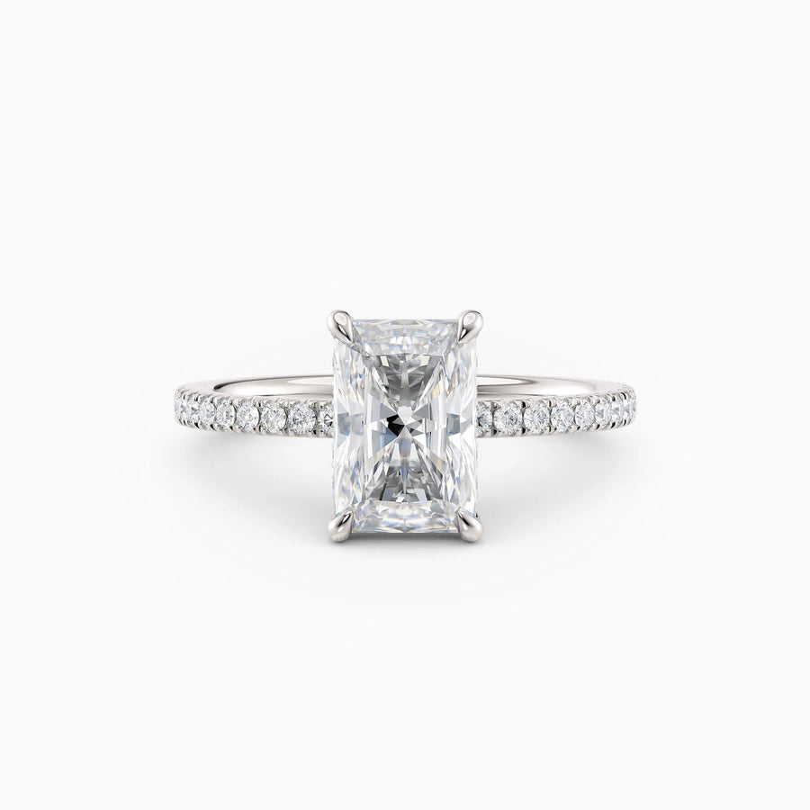 Willow | Radiant Hidden Halo Engagement Ring with Pave Band